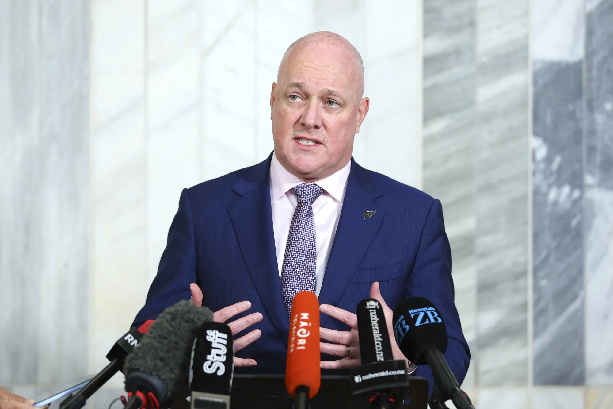 Christopher Luxon at the Parliament in Wellington, New Zealand, on April 10.