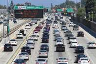 Traffic flows east on the Interstate 10 freeway in Los Angeles on September 18, 2019. - 