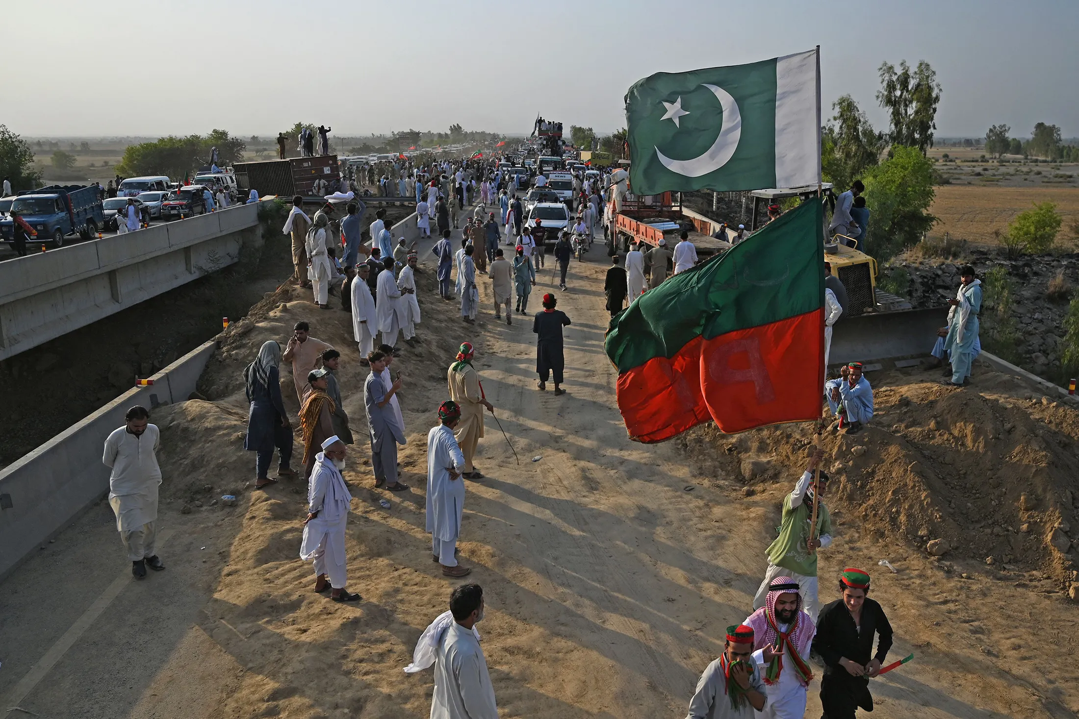Supporters of Pakistan's former prime minister Imran Khan, take part in a protest rally in Attock, on May 25.