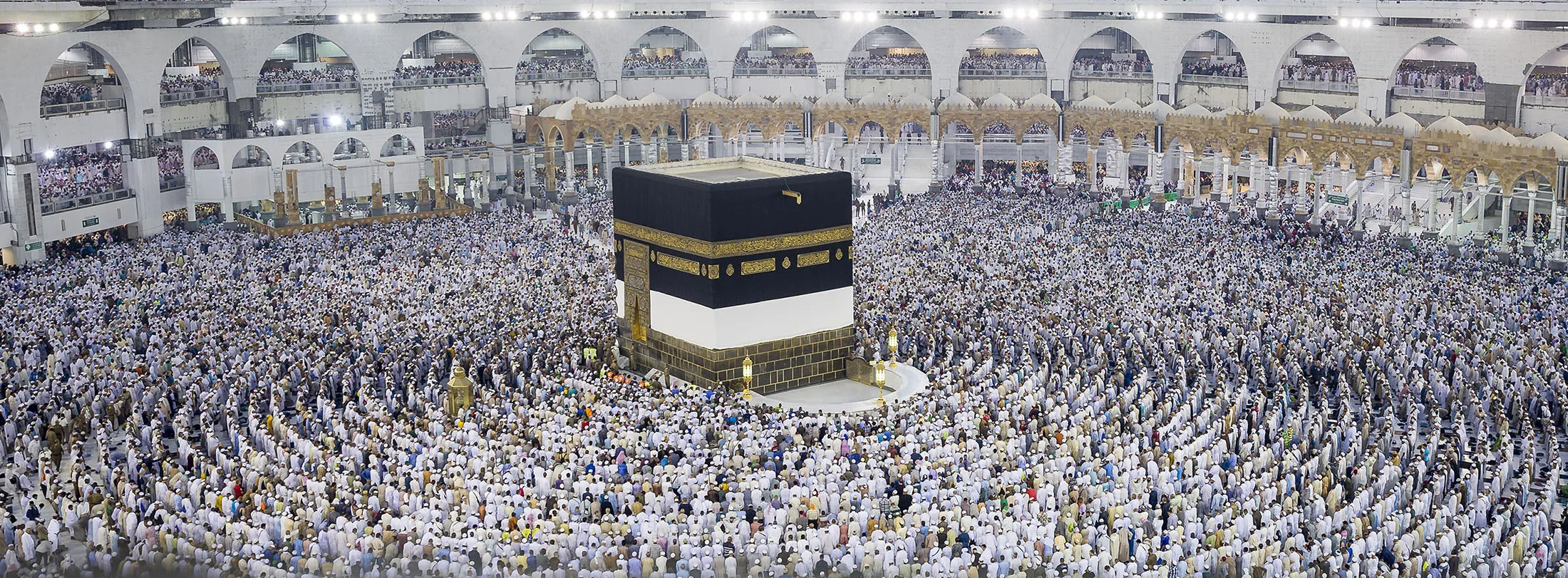 Muslim pilgrims circumambulate around the Kaaba, Islam's holiest site, located in the center of the Masjid al-Haram (Grand Mosque) in Mecca, Saudi Arabia.
