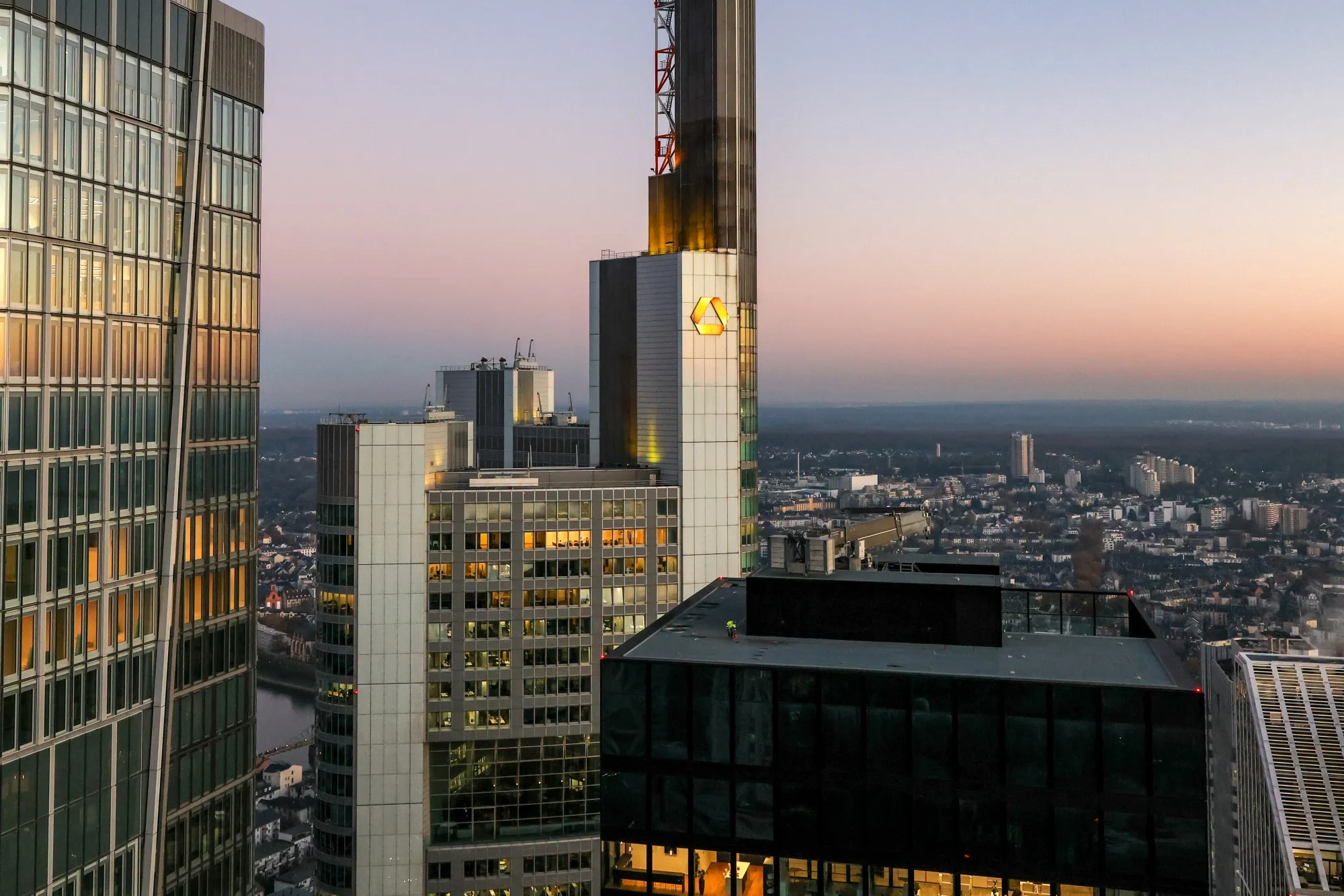 The headquarters of Commerzbank AG, center,&nbsp;in Frankfurt, Germany,