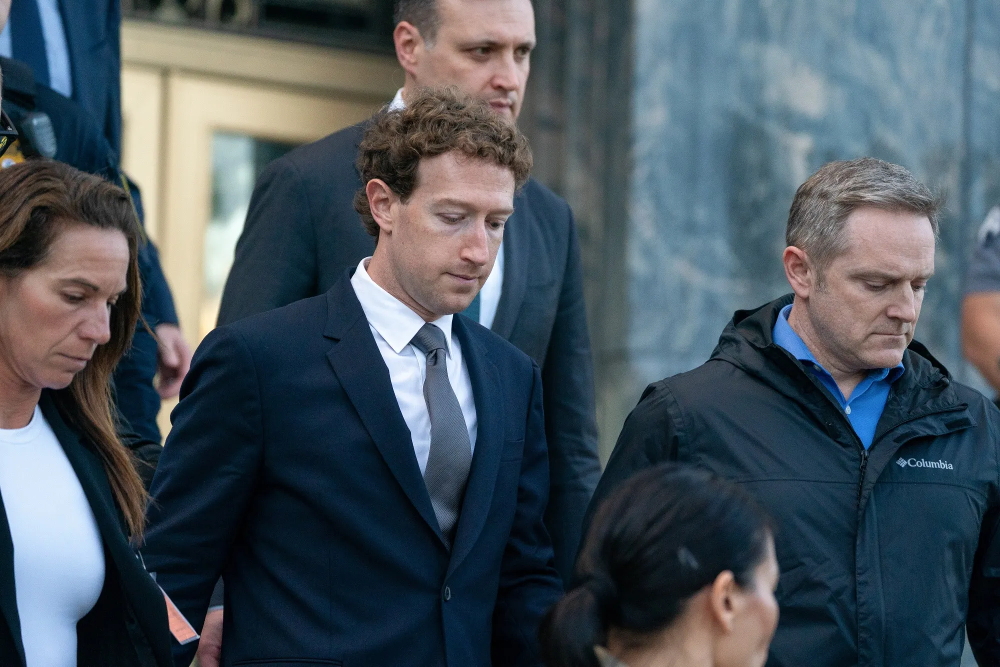 Mark Zuckerberg, chief executive officer of Meta Platforms Inc., exits Los Angeles Superior Court in Los Angeles, California, US, on Wednesday, Feb. 18, 2026.