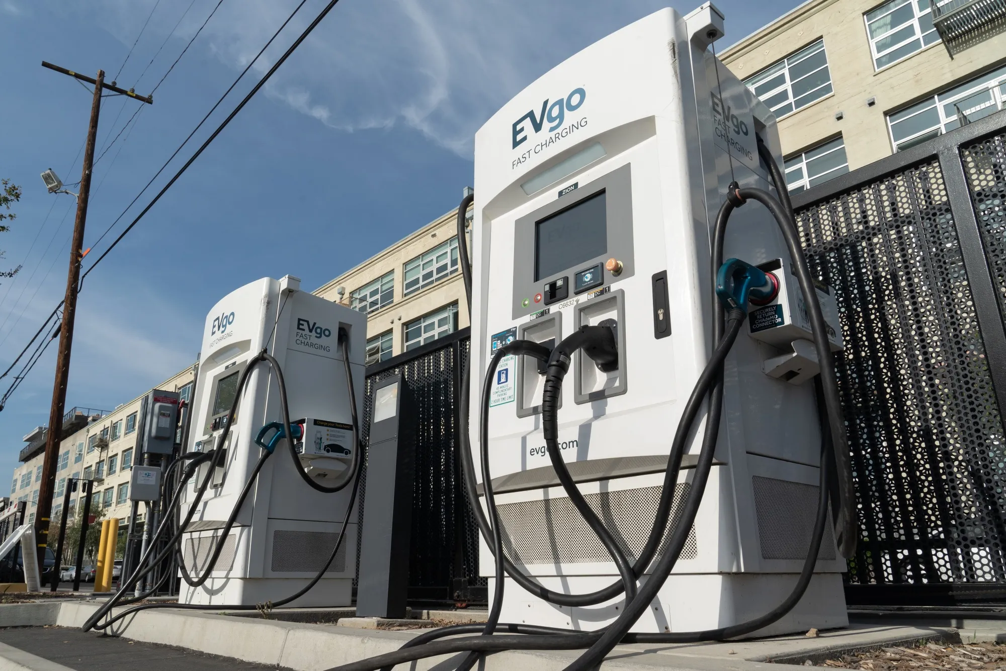 EVgo Services fast charging stations in the Arts District of downtown Los Angeles.