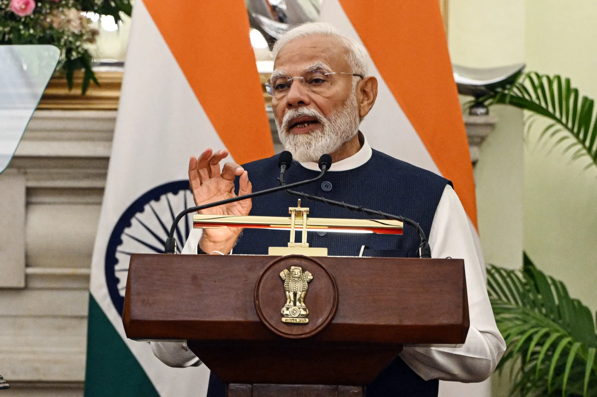 Narendra Modi, India’s prime minister, during a news conference in February. 
