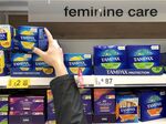 Period products are seen in a supermarket in Dunbar, Scotland.&nbsp;