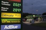 Fuel prices at&nbsp;gas&nbsp;station on the M62 motorway near Manchester, on June 11.