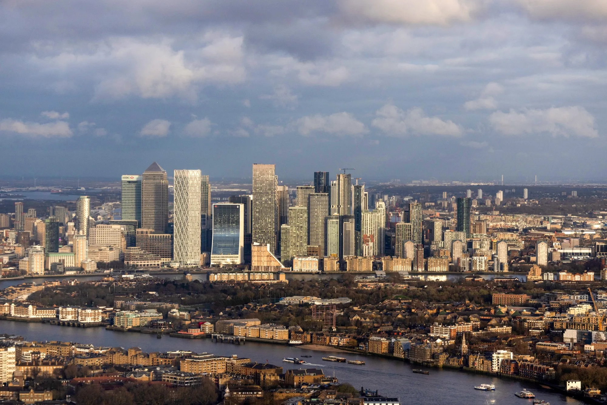 Skyscrapers in the Canary Wharf district in London.