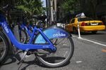A Citi Bike bicycle is seen at a rental location in New York.