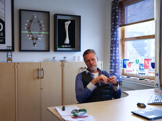 Mayor Terje Aunevik with his ceremonial chain of local minerals behind him.