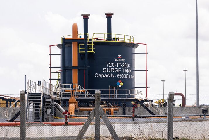 A surge tank at the Dangote Industries oil refinery in Lagos, Nigeria.