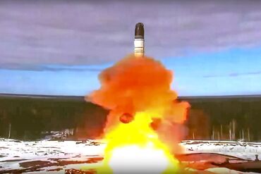 A Sarmat missile is launched from Plesetsk Cosmodrome, in Russia, in 2022.