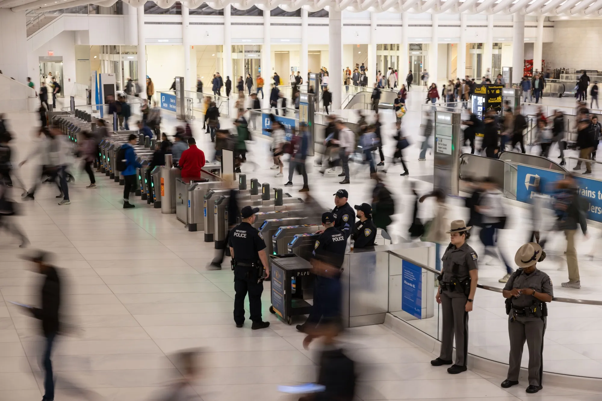 Commuters inside the Oculus transportation hub in the Financial District of New York.