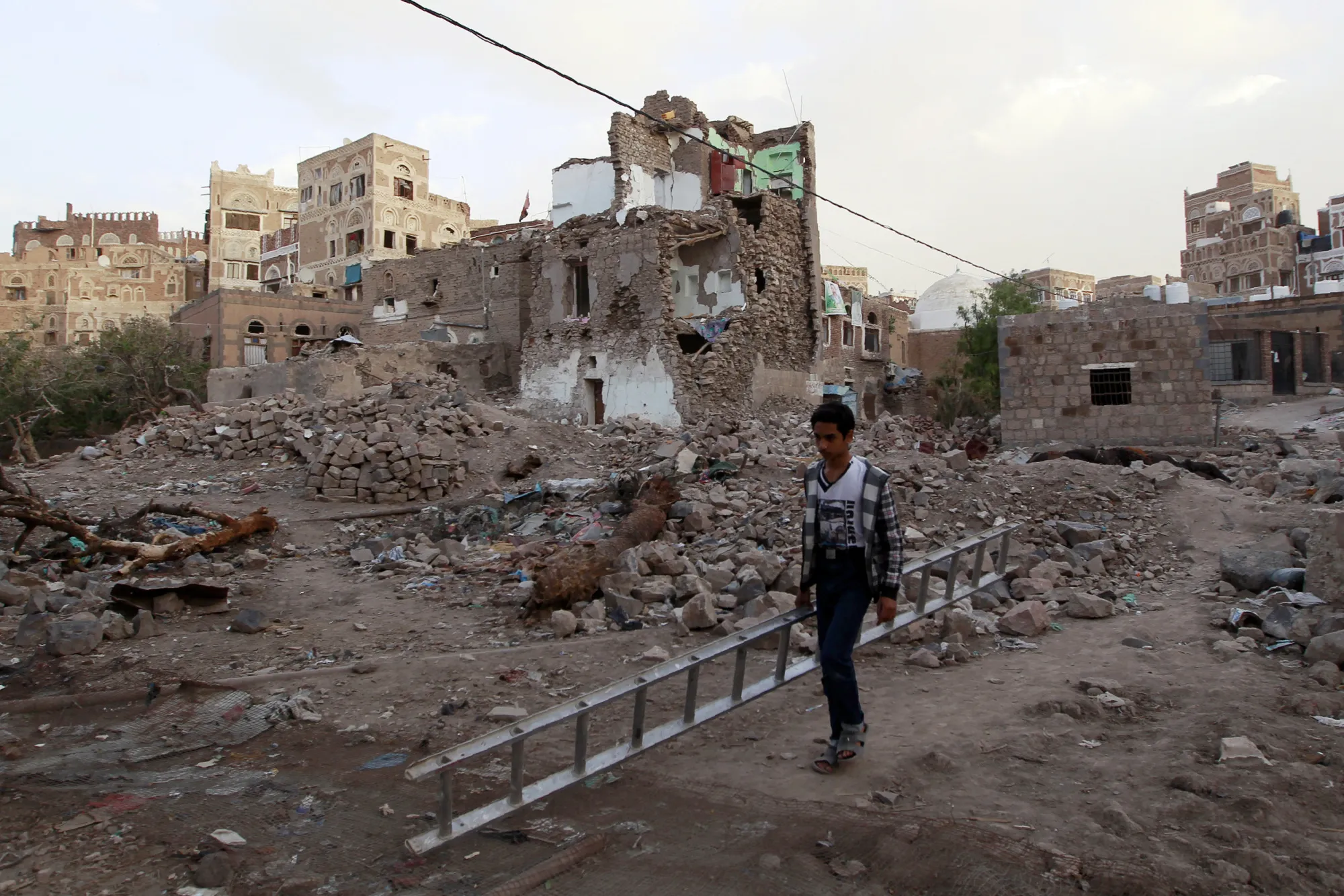 Damaged buildings in the Yemeni capital Sanaa.
