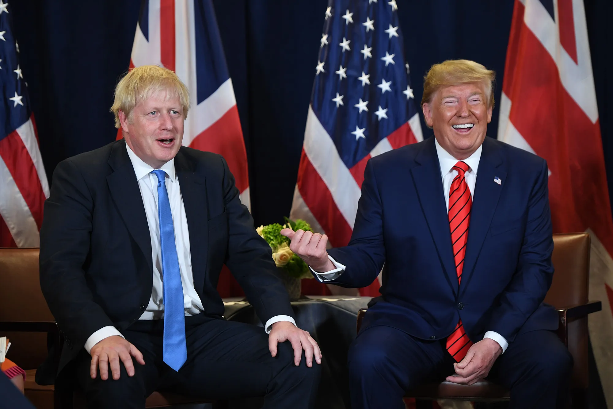 Donald Trump and Boris Johnson hold a meeting at UN Headquarters in New York on&nbsp;Sept. 24, 2019.