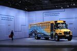 A SAF T- Liner EC2 electric school bus, manufactured by Thomas Built Buses.