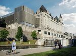 A rendering of Chateau Laurier with the proposed expansion, viewed from the Rideau Canal locks.