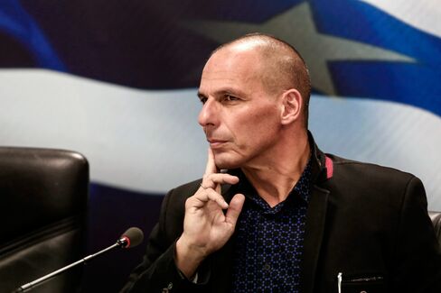 Yanis Varoufakis, Greece's finance minister, attends the handover ceremony in Athens, on Jan. 28, 2015.
