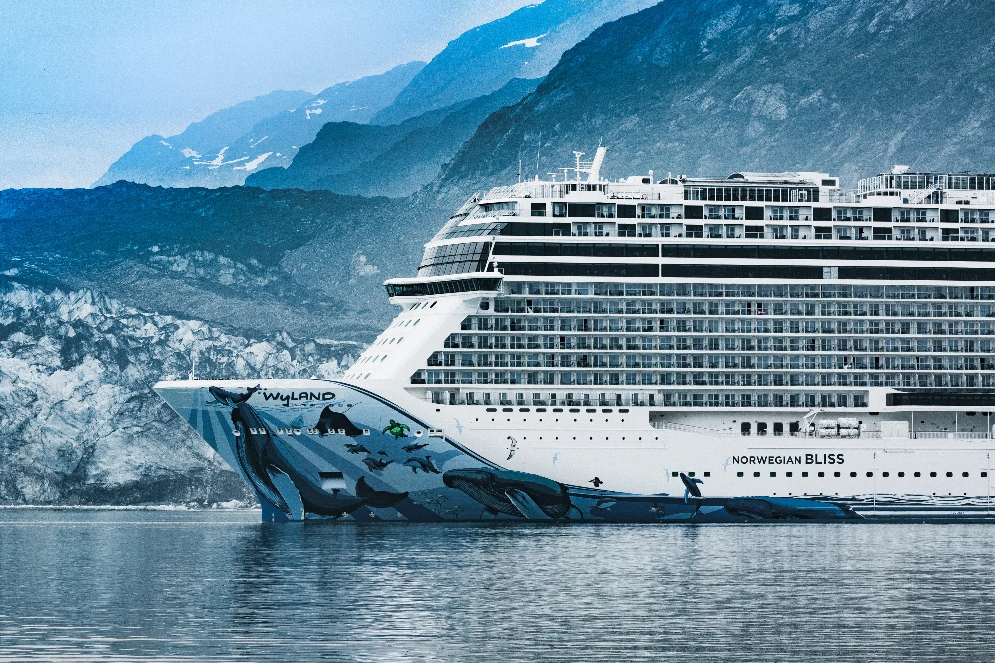 The Norwegian Bliss cruise ship passes through John Hopkins Inlet in Glacier Bay, Alaska, in July 2019. 