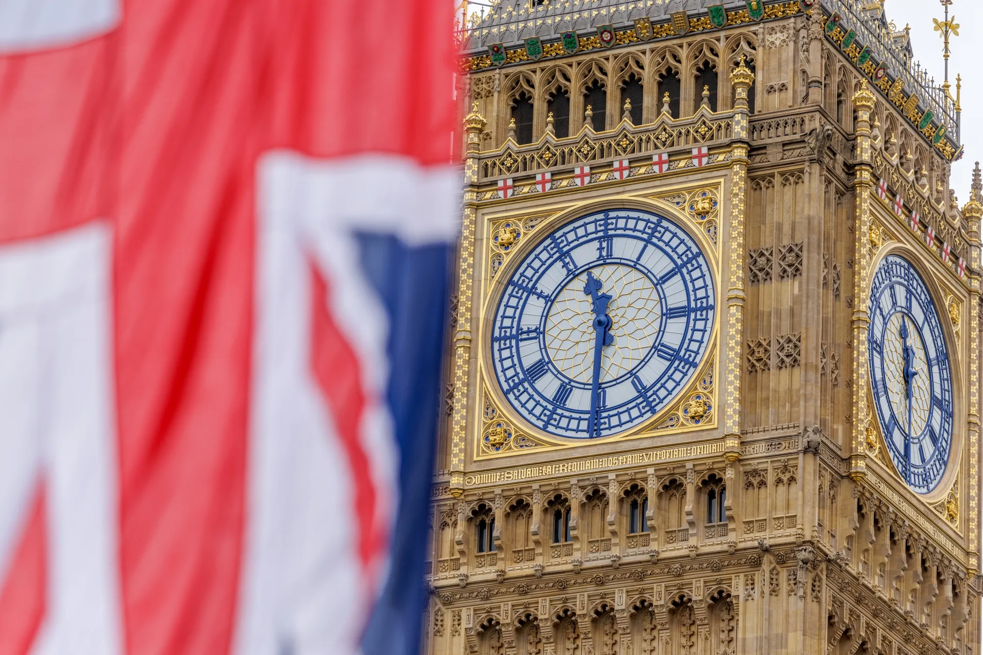 British Union flags fly near the Elizabeth Tower, also known as Big Ben, in London on Monday May 11.