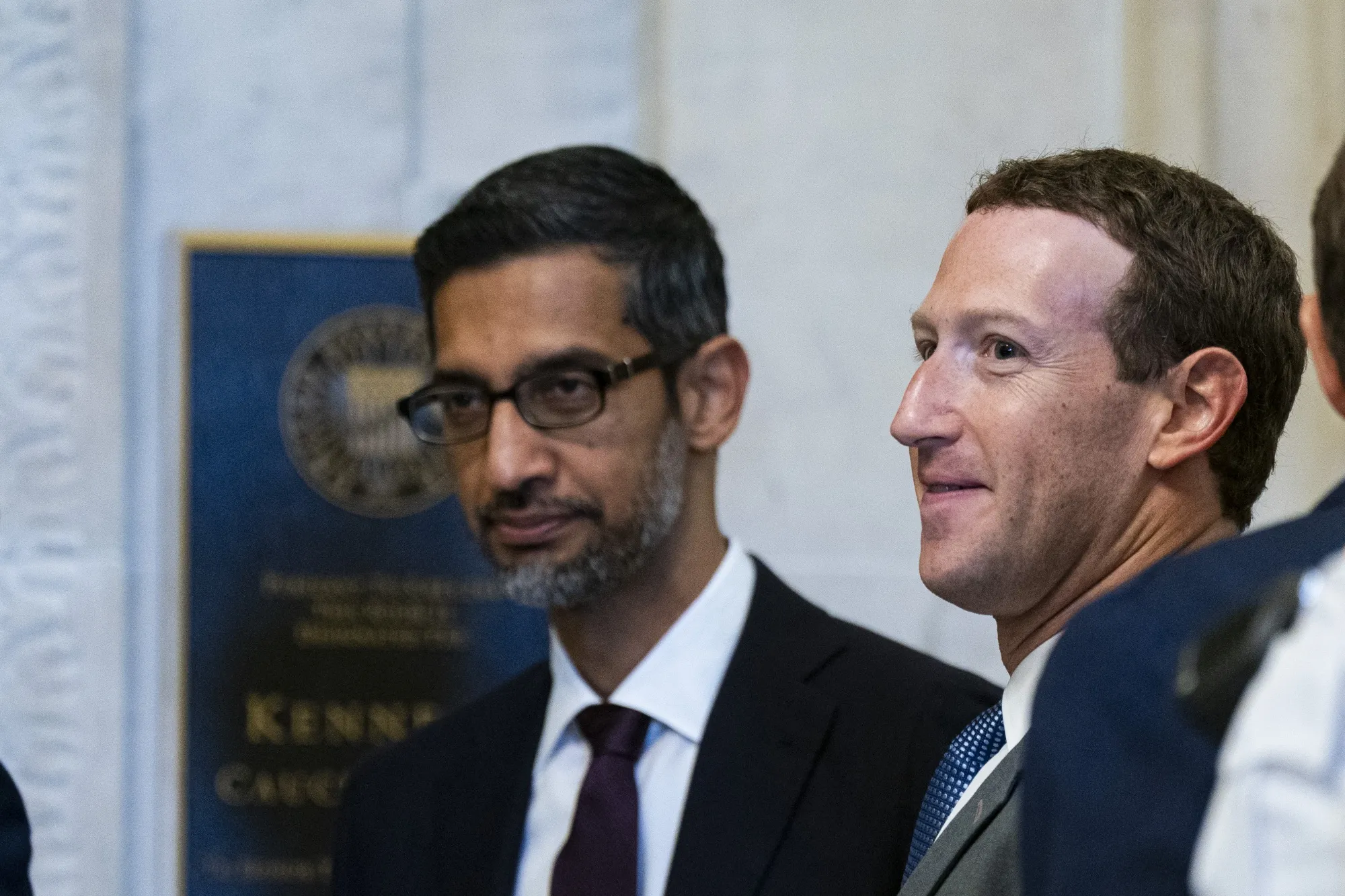 The companies run by Alphabet Inc. Chief Executive Officer Sundar Pichai, left, and Meta Platforms Inc. CEO Mark Zuckerberg were among those that faltered this year in the&nbsp;effort to oversee troublesome&nbsp;content on their social media sites.