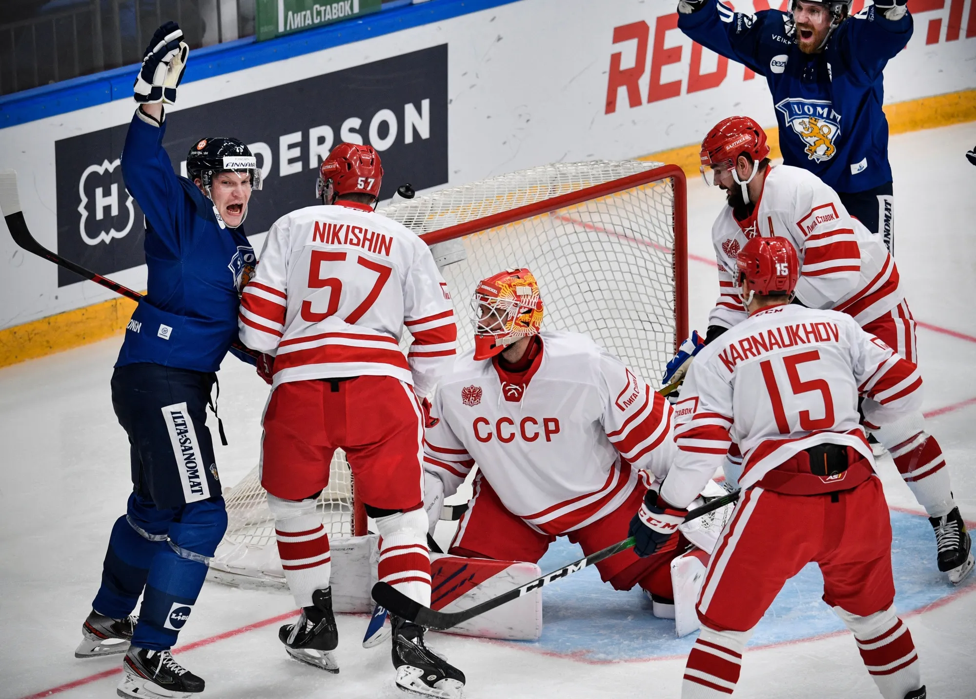 Russian ice hockey players during the Euro Hockey Tour’s Channel One Cup in Moscow on Dec. 19.