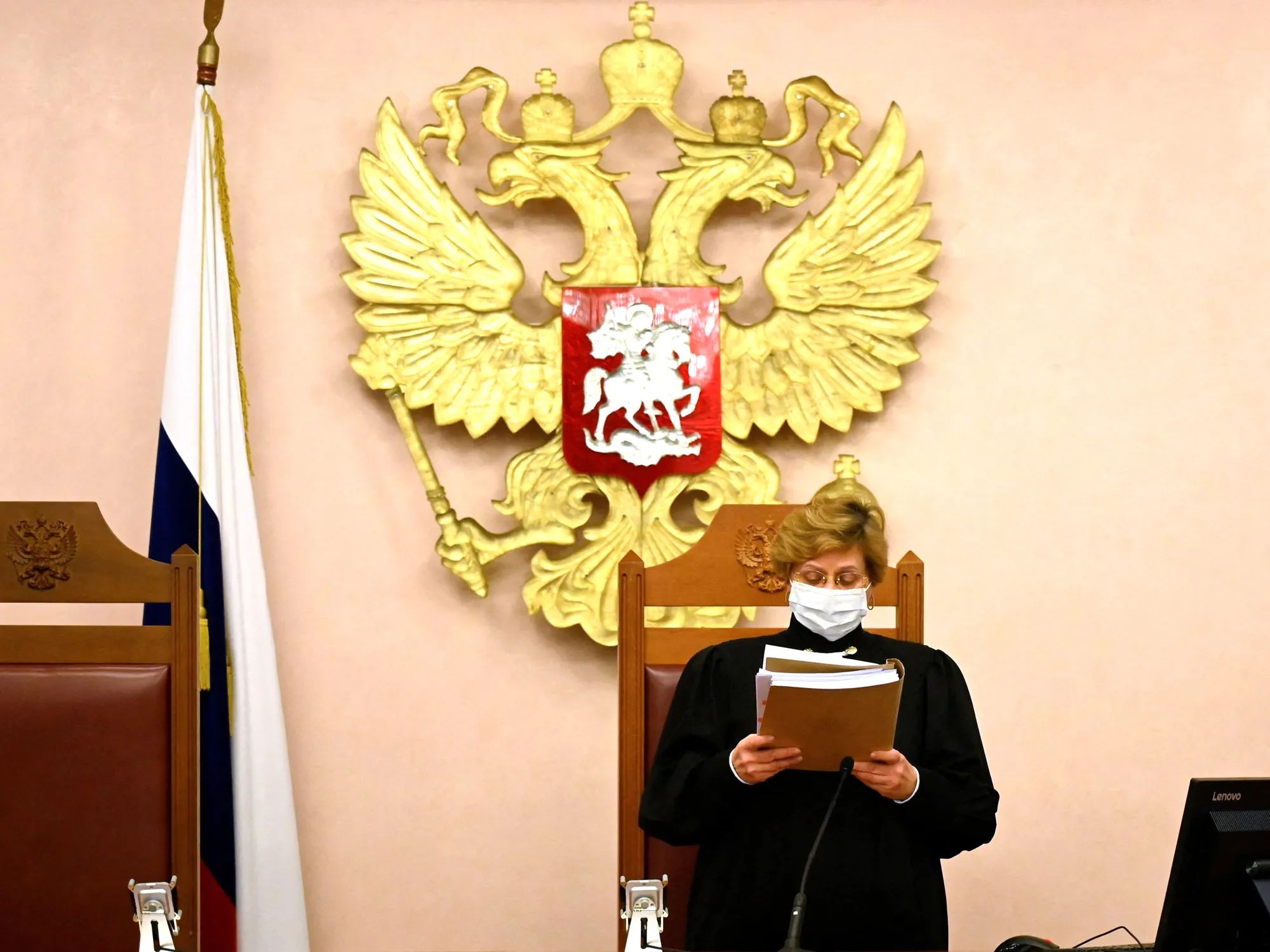 Supreme Court judge Alla Nazarova orders the closure of Memorial International at a hearing in Moscow on Dec. 28.