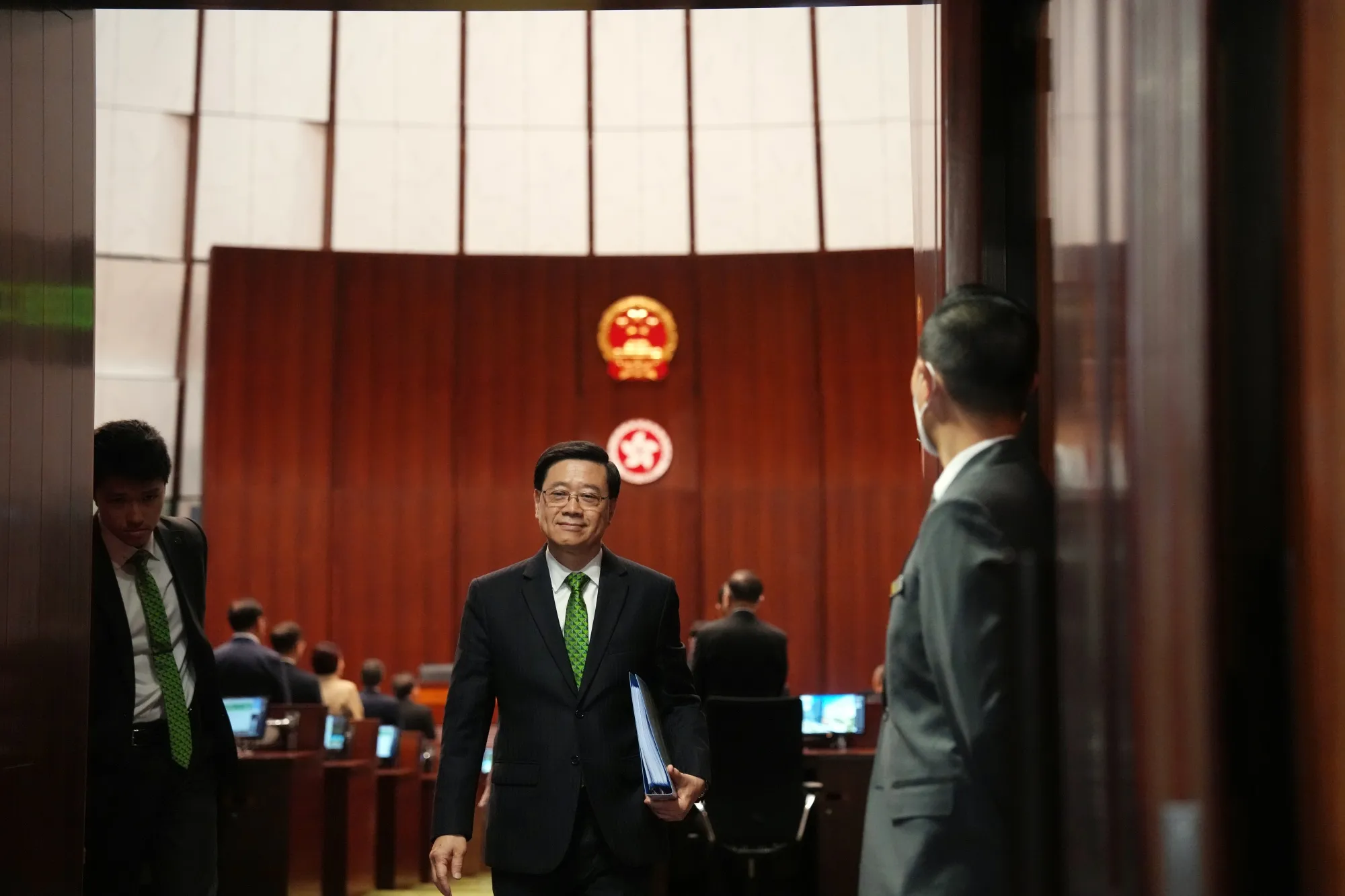 John Lee after delivering his policy address in Hong Kong on Sept. 17.