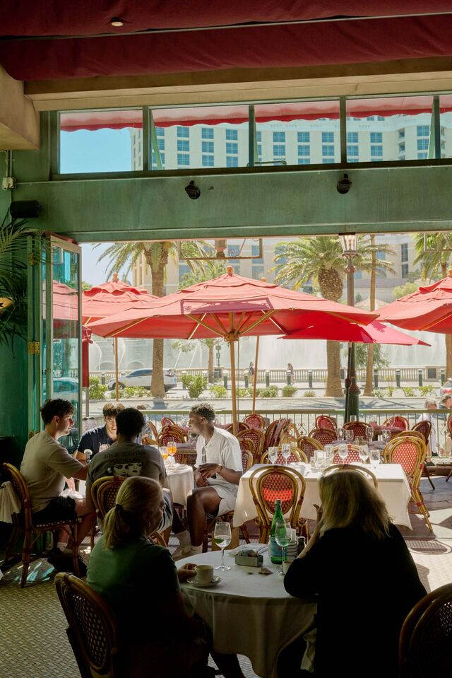 Patrons dining inside Mon Ami Gabi.