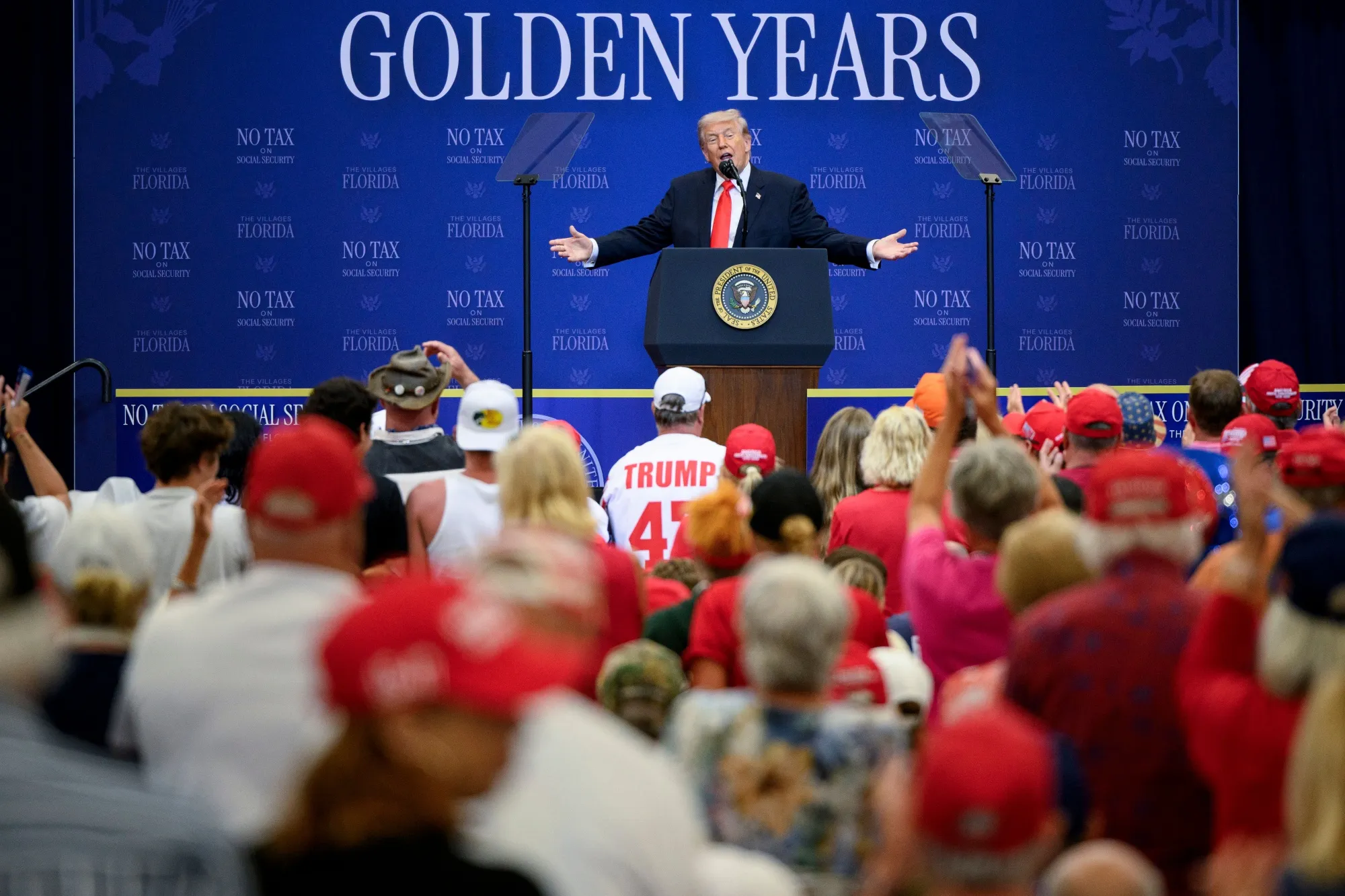 President Donald Trump speaks during an event at The Villages in Sumterville, Florida on&nbsp;May 1.