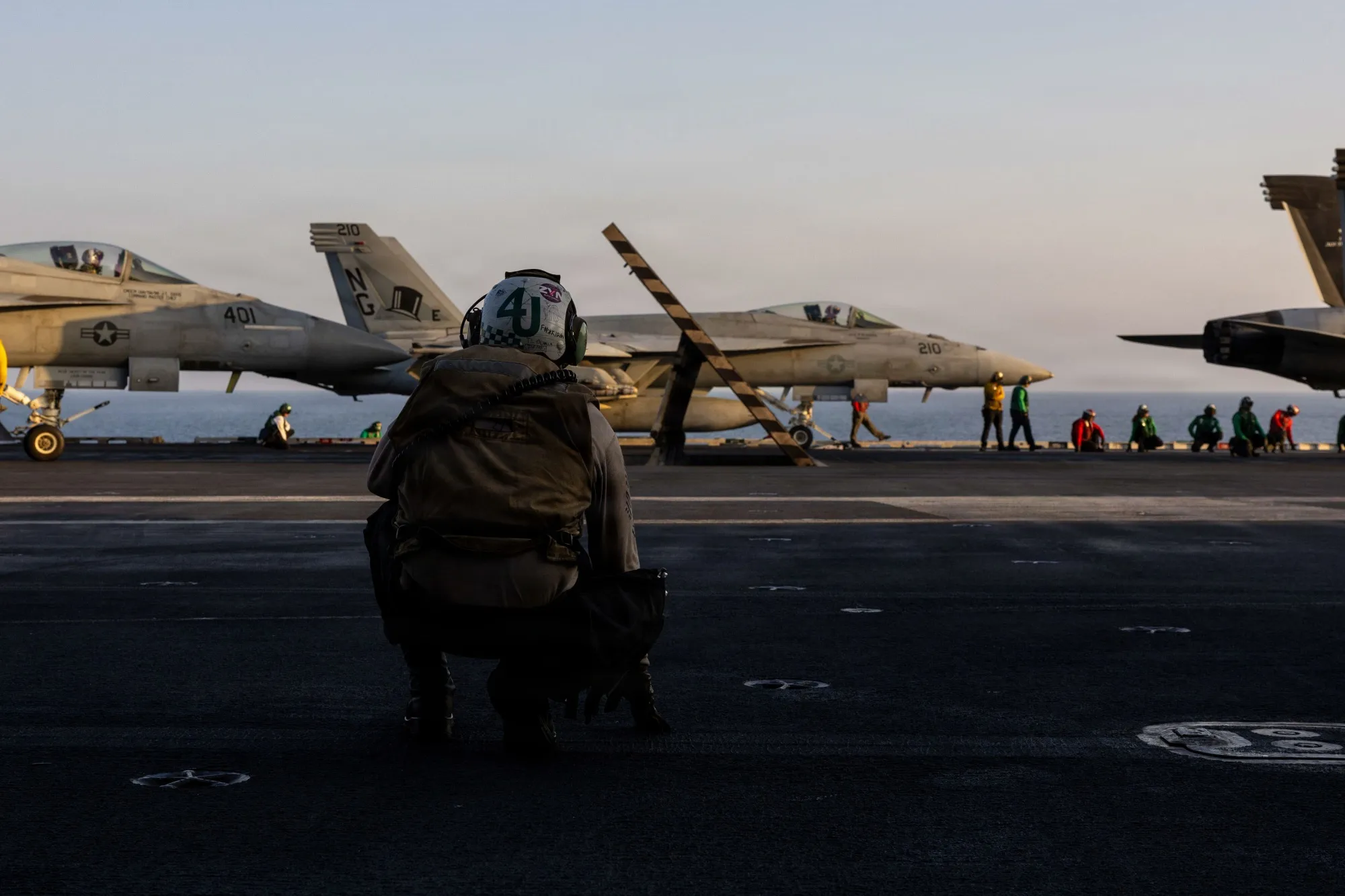 A Strike Fighter Squadron prepares to take off from the flight deck of aircraft carrier USS Abraham Lincoln, in an image released by the US Navy,&nbsp;on March 1.