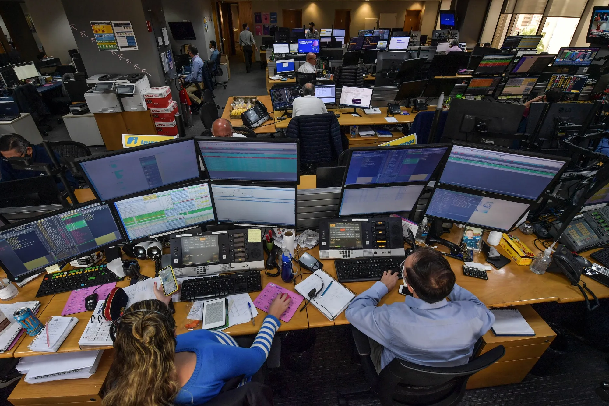 Traders work in Sao Paulo, Brazil.