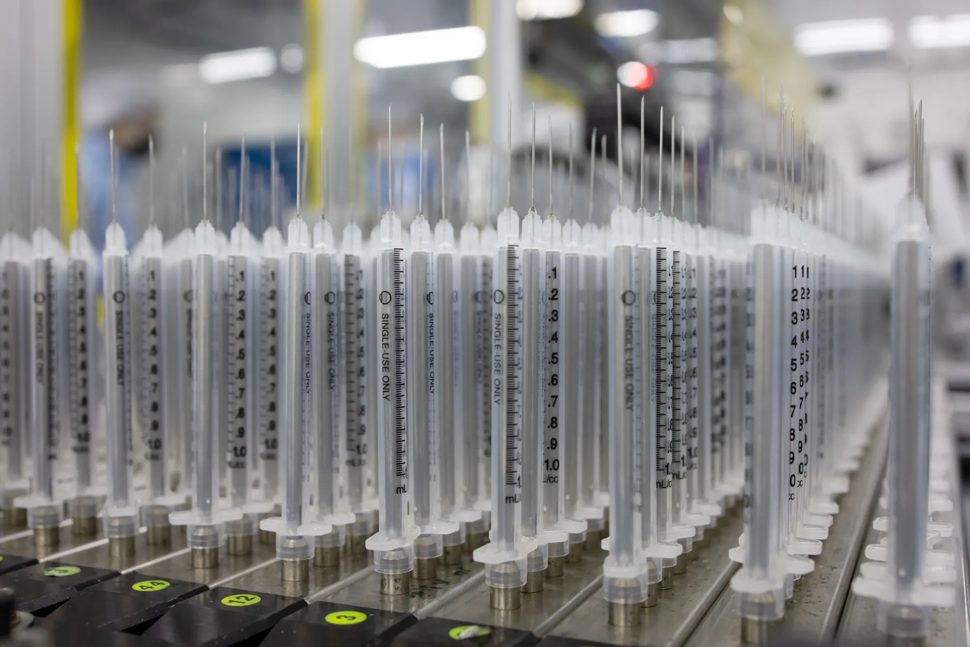 Syringes on a production line in Gongju, South Korea.