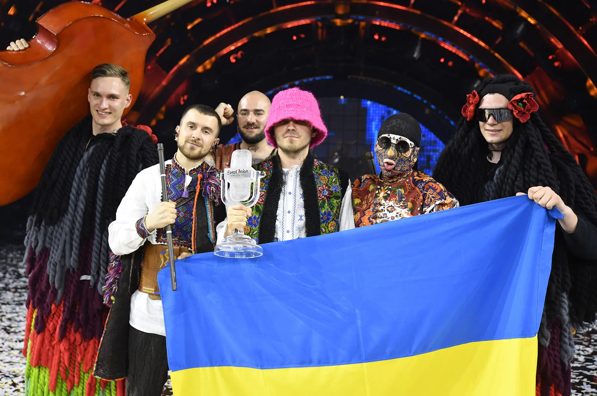 Kalush Orchestra of Ukraine during the Grand Final show of the 66th Eurovision Song Contest in Turin, May. 14.