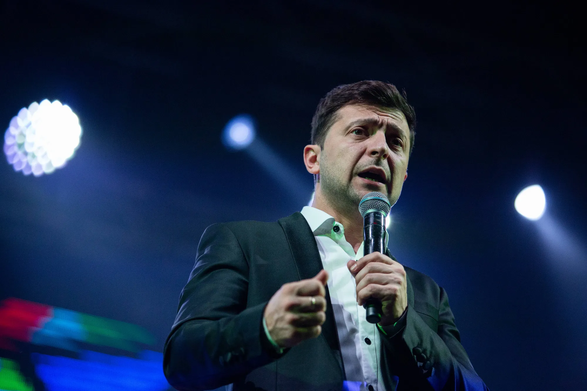 Volodymyr Zelenskiy&nbsp;during an event in Brovary, Ukraine.