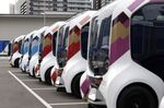 Toyota’s e-Palette vehicles during a media tour at the Olympic and Paralympic Village for the Tokyo 2020 Games.