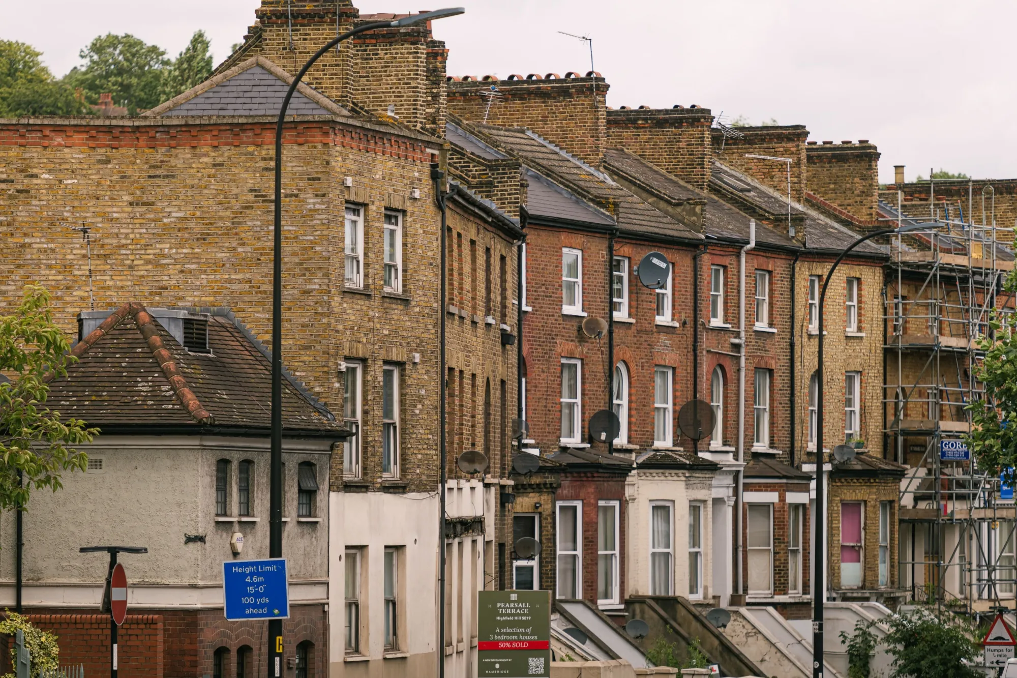 A row of terraced houses in the Forest Hill district of London.