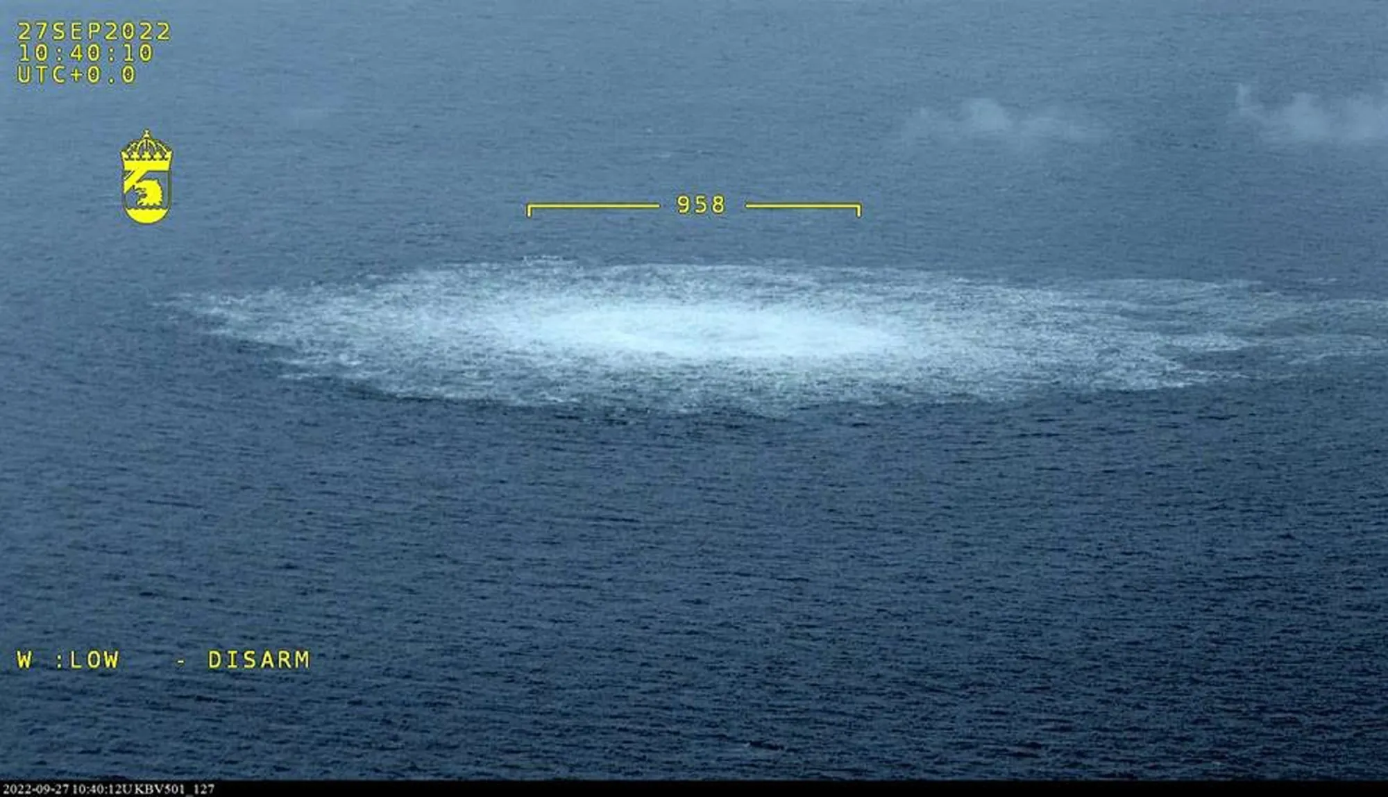 Gas emanating from a leak on the Nord Stream 2 gas pipeline in the Baltic Sea after suspected sabotage.