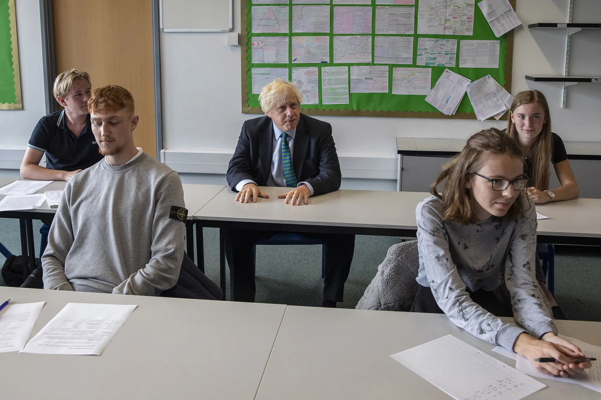Boris Johnson visits a school&nbsp;in Coalville, U.K. on Aug. 26.