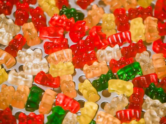 Fresh gummy bears, straight off the production line. Photographer: Adam Golfer for Bloomberg Businessweek
