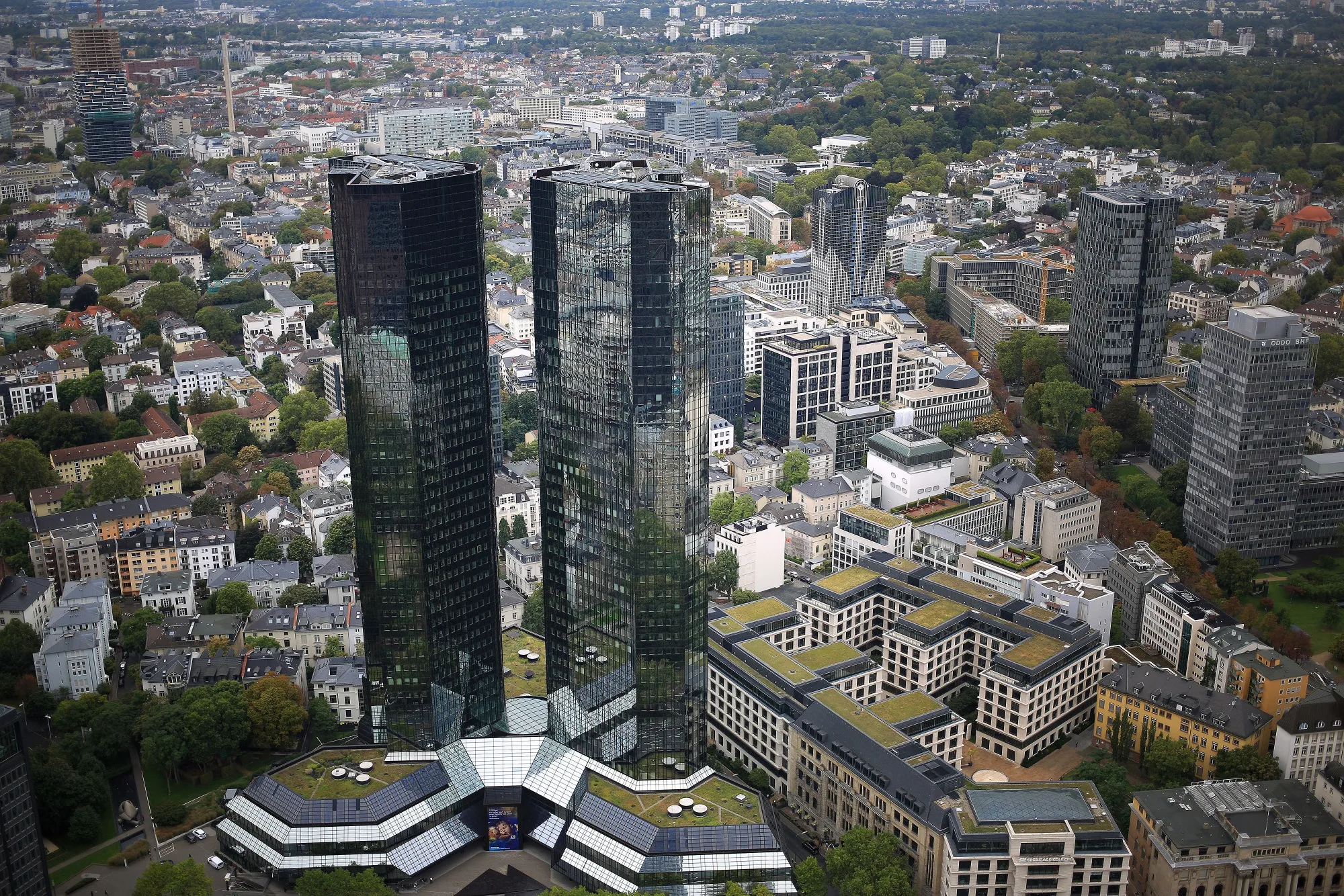 The twin tower Deutsche Bank AG headquarters&nbsp;in Frankfurt, Germany.