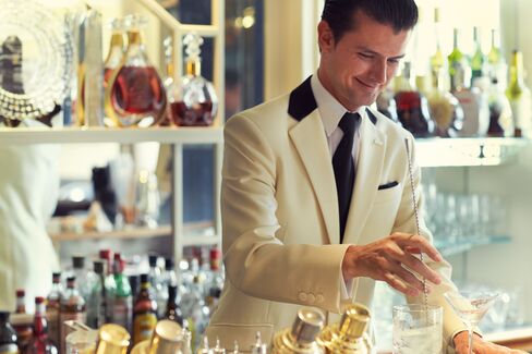 The American Bar's head bartender, Erik Lorinz, stirring a martini.
