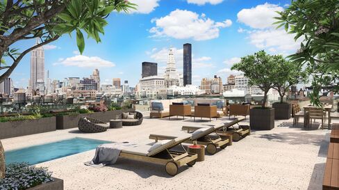 The swimming pool at the duplex penthouse