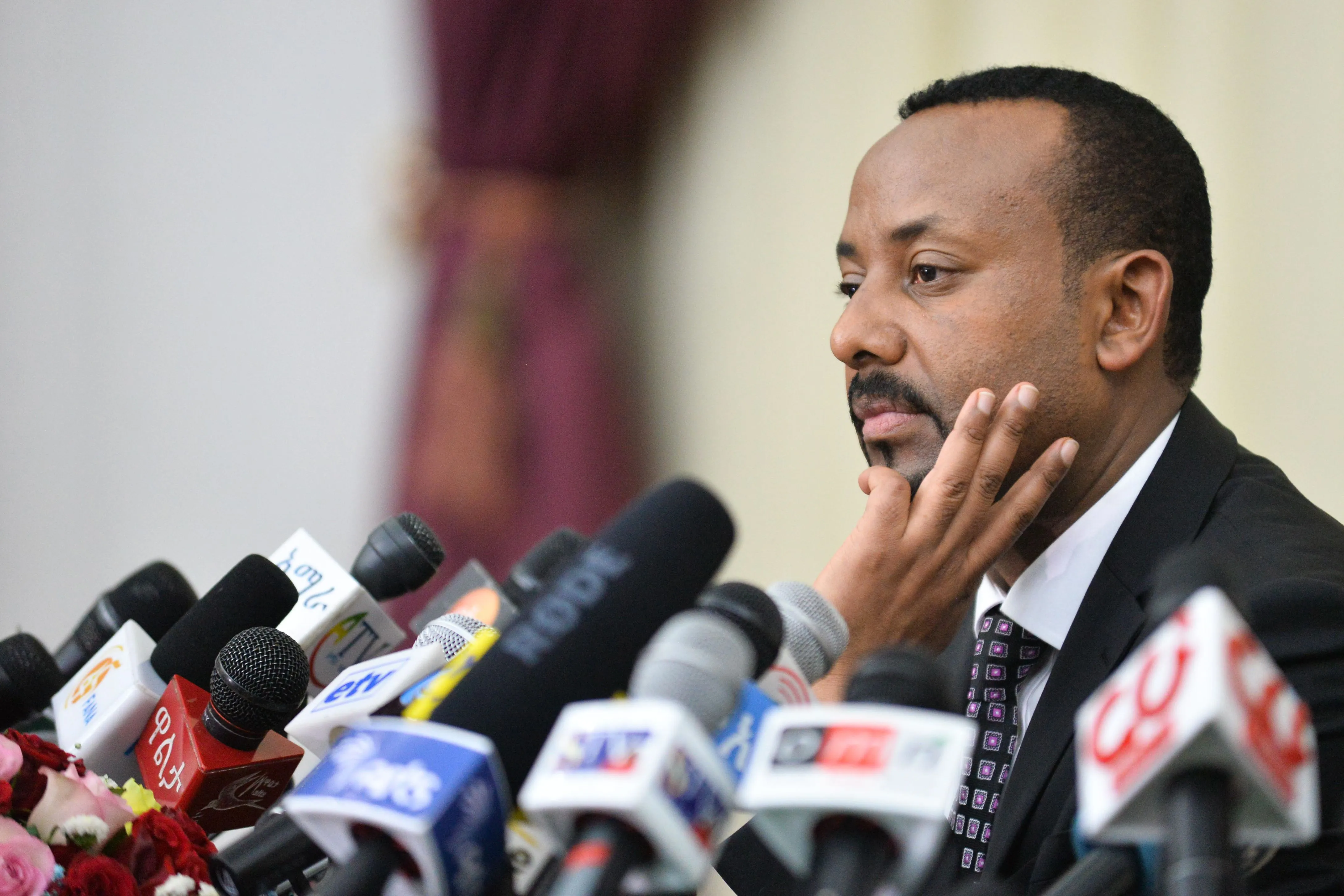 Ethiopia's Prime Minister Abiy Ahmed speaks at a news conference in 2018.
