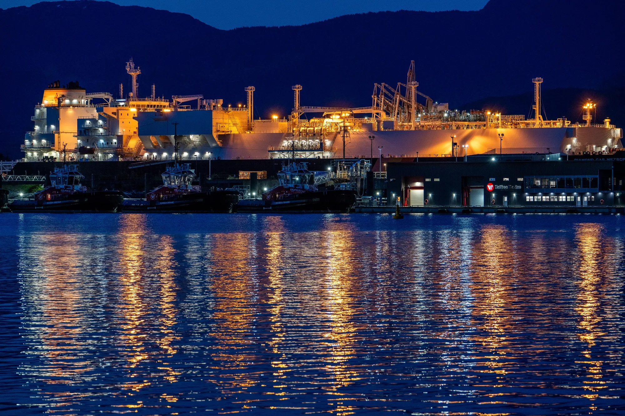 An LNG carrier at the LNG Canada docks in Kitimat, British Columbia, Canada.