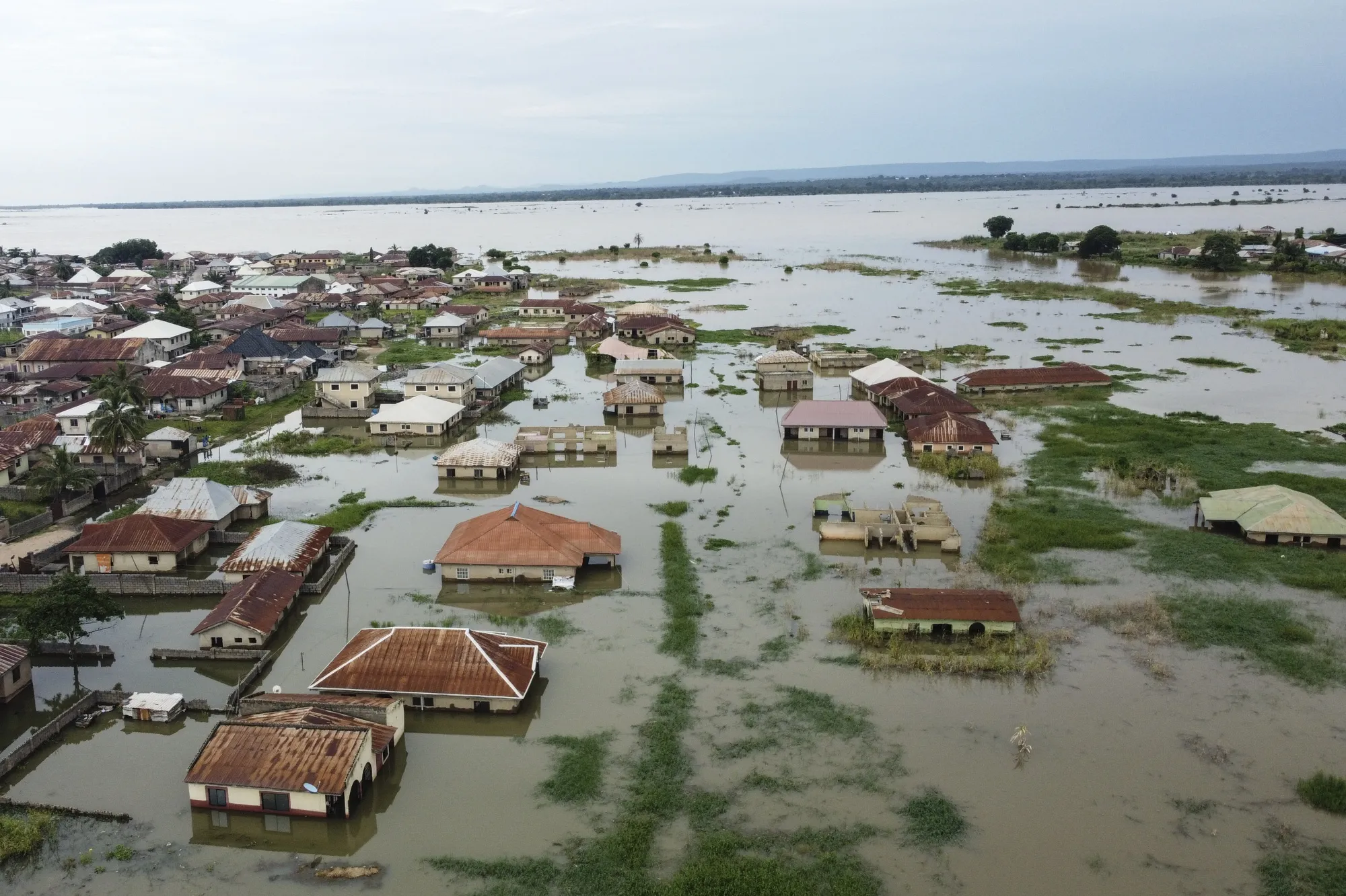 Houses submerged under water in the Adonkolo district of Lokoja, Nigeria on Oct.&nbsp;12.
