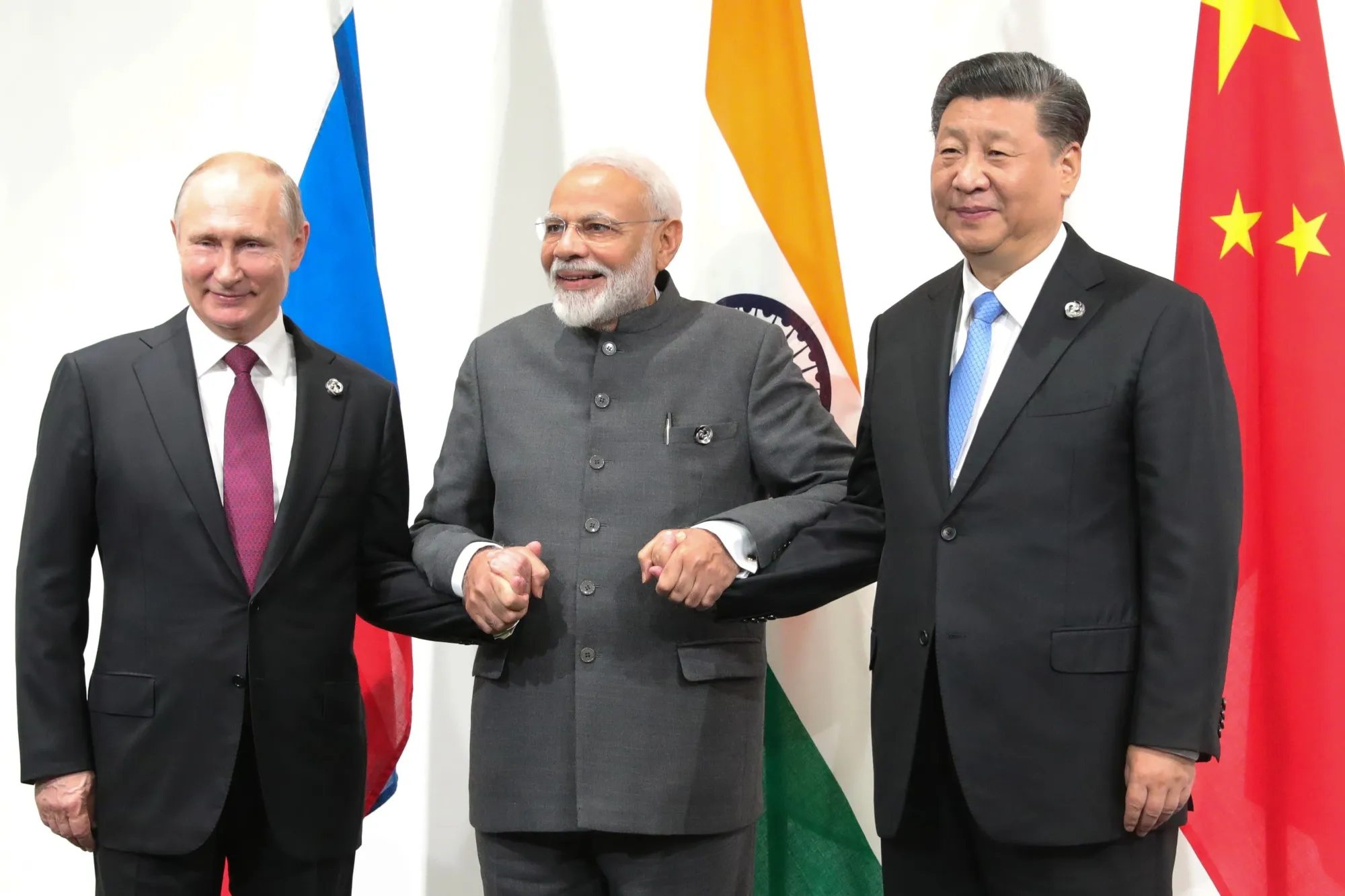 The three leaders —&nbsp;Putin, Modi and Xi —&nbsp;in 2019.