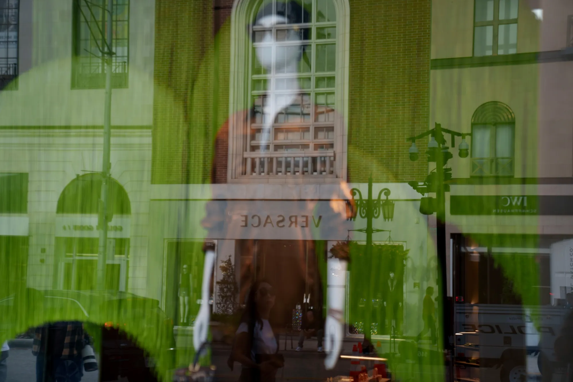 A storefront along Rodeo Drive in Beverly Hills reflects a battery of surveillance equipment keeping an eye on the popular high-end shopping street. 