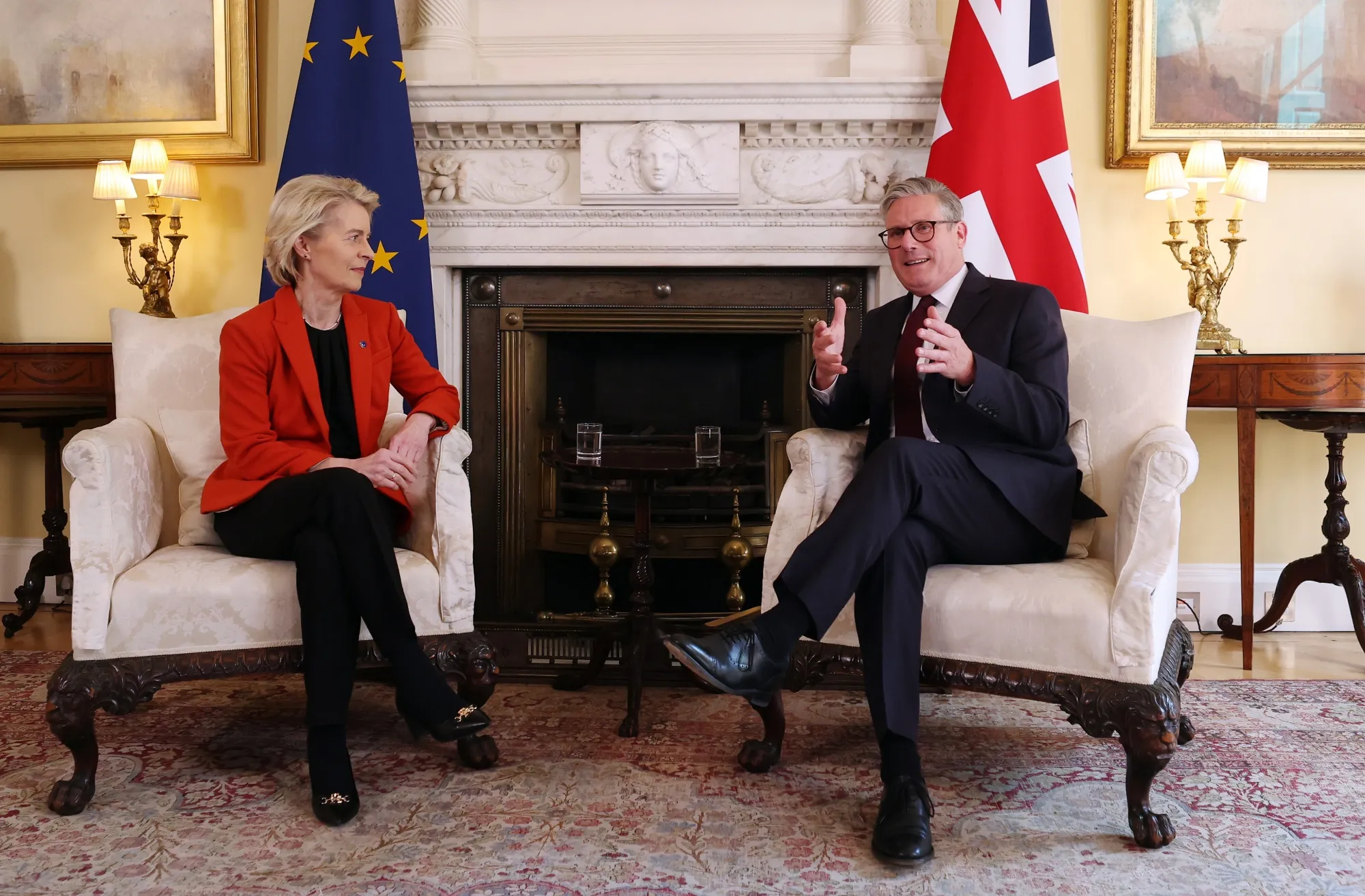 European Commission President Ursula von der Leyen, left, and UK Prime Minister Keir Starmer meet last month in Downing Street.