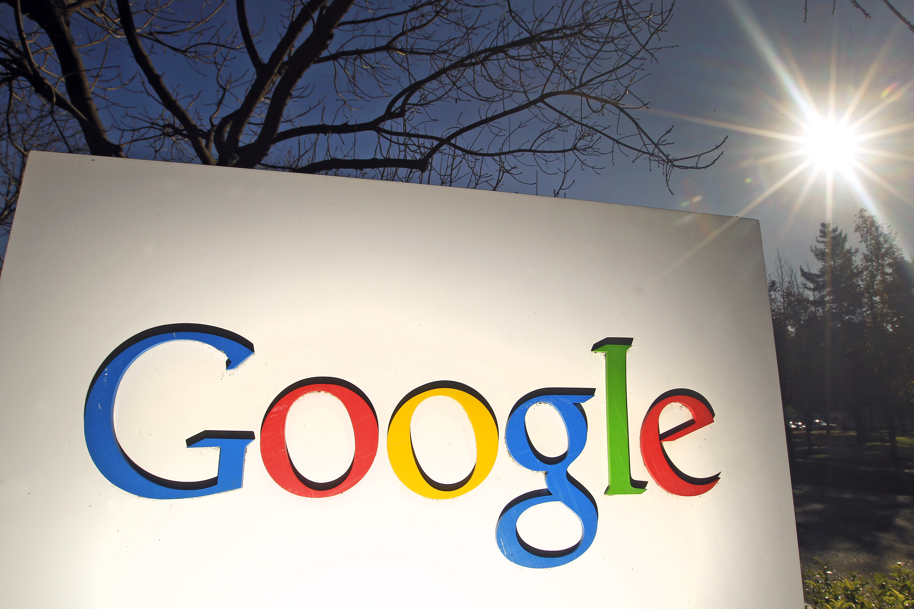 Signage is displayed at the Google Inc. headquarters in Mountain View, California, U.S., on Jan. 25, 2011.
