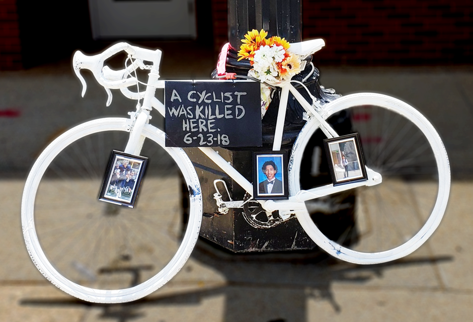 A ghost bike memorializes Malik Habib, who was killed while cycling in Washington, D.C.